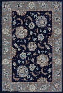 blue, gray, and white floral patterned rug