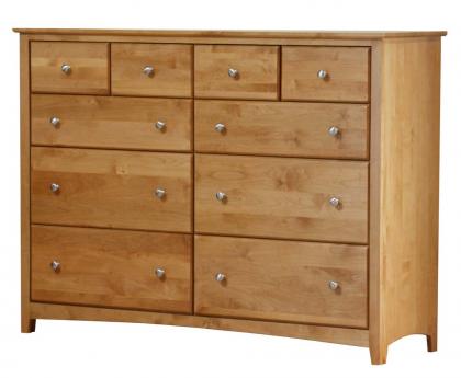 light wooden ten drawer dresser with silver knobs
