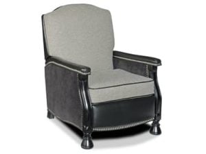 two toned gray fabric and black leather arm chair