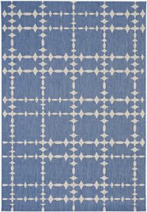 blue and white diamond grip pattern rug
