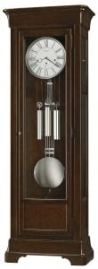 Dark wood and silver Howard Miller long case pendulum clock
