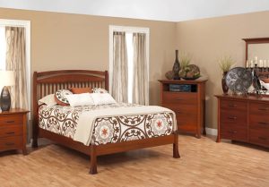 Millcraft four piece bedroom set with bed frame side table media console and dresser