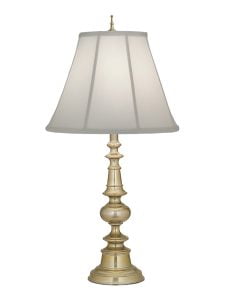 Stiffel golden table lamp with white lamp shade