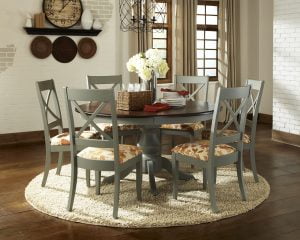 green dining room set with round table