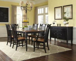 two toned Winesburg dining room set with matching chairs and storage cabinet