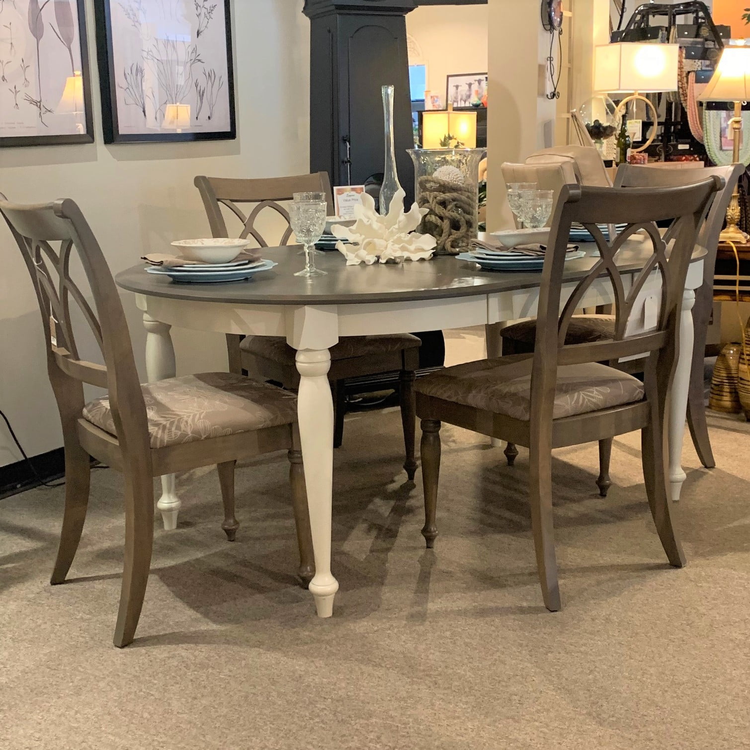TRN-4848 Round Ext. table  chairs as shown. Quality built by Canadel  Egger's Furniture
