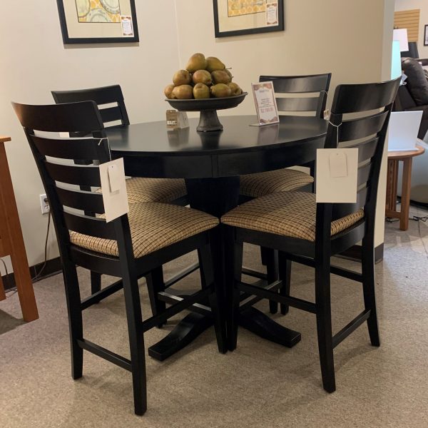 black finished round table dining set with 4 matching seats