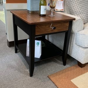 dark brown and black two toned side table with drawer