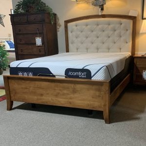 Yutzy solid wood bed frame with white tufted headboard