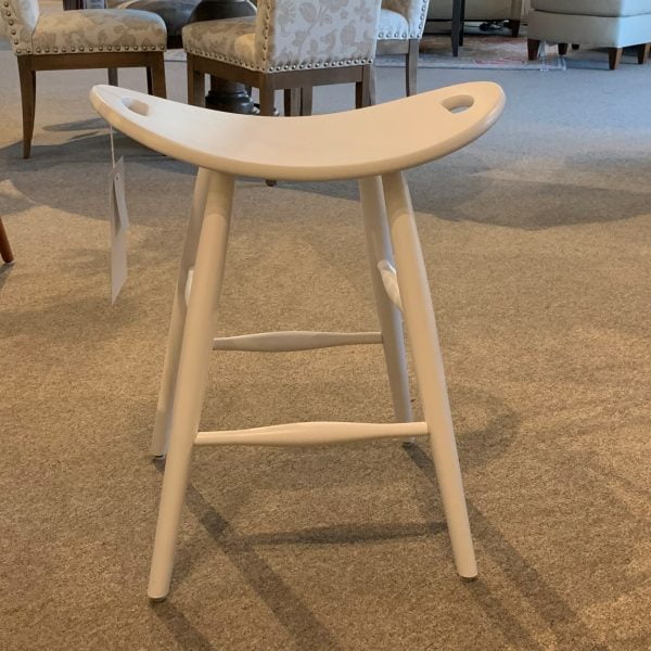 white wooden bar stool with scooped seat