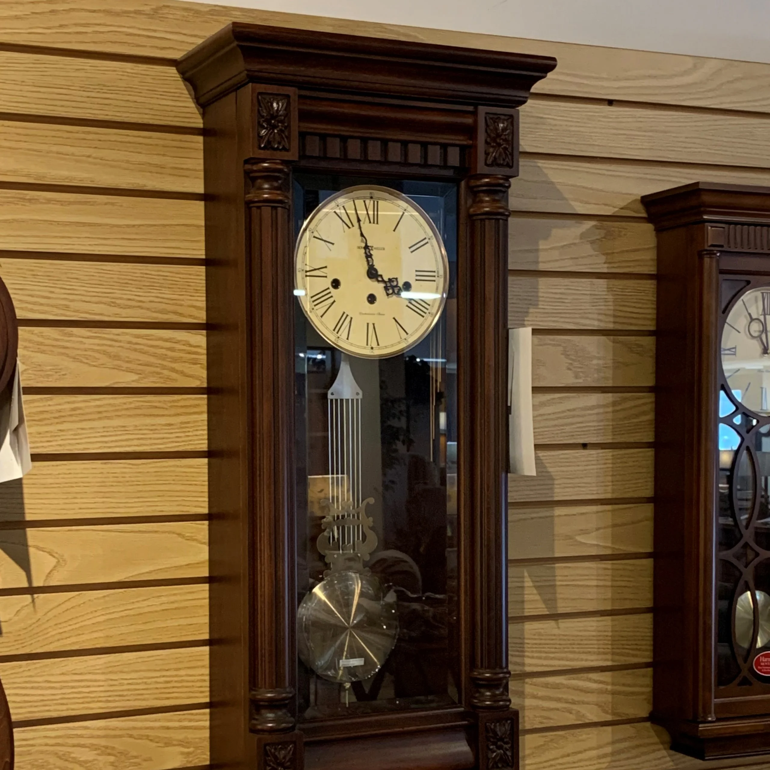#620-196 Wall clock with solid brass key wind movement & Westminster  chimes, cherry finish, quality built in America by Howard Miller.