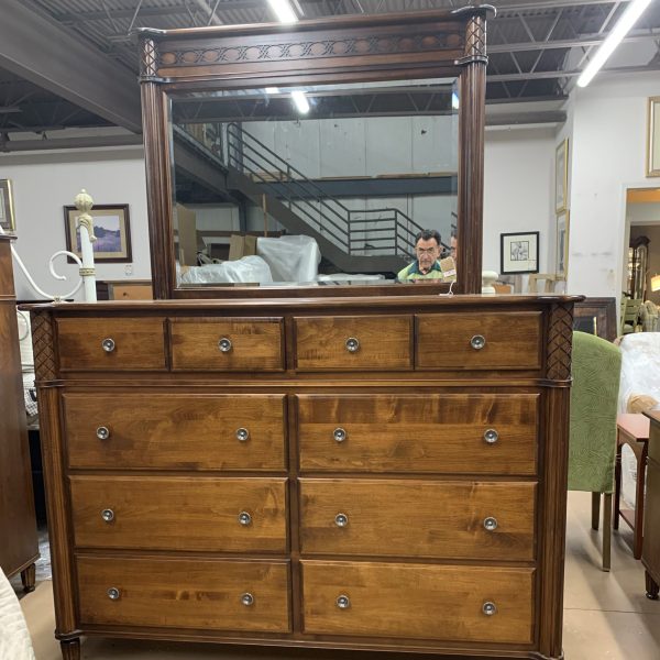10 drawer wooden large dresser with attached mirror