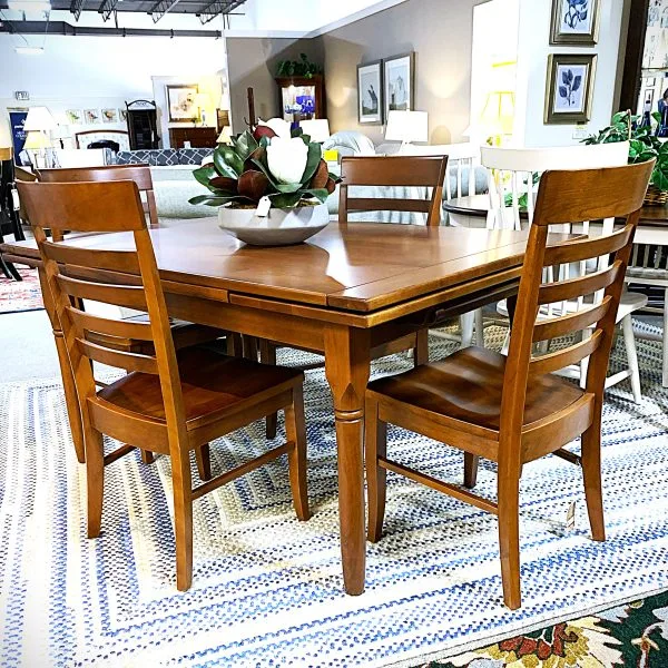 #190-60 Draw leaf dining able with 4 #372 Capri Chairs, solid cherry, Amish built by Zimmerman